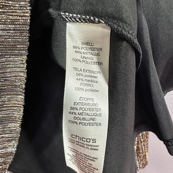 Chico’s Top Size 3P Petite Gold Metallic Crinkle Layered Ruffle Long Sleeve NEW - Picture 4 of 7